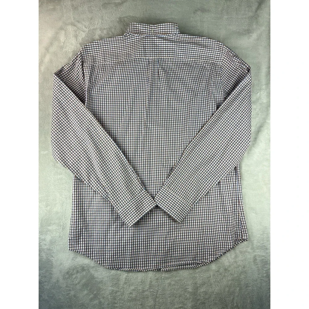 BANANA REPUBLIC Shirt Men Large Check Gingham Grant Fit Stretch Pinpoint Oxford